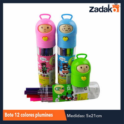 GPM-0247 / ZP-0780 BOTE 12 COLORES PLUMINES , CON 1 PZ O CAJA CON 144 PZS