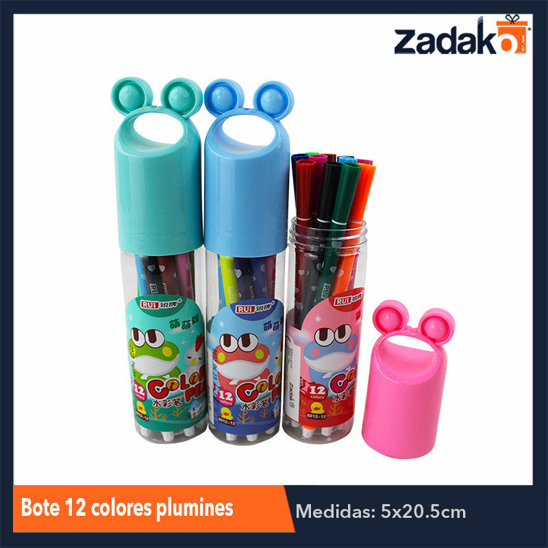 ZP-0781 BOTE 12 COLORES PLUMINES, CON 1 PZ O CAJA CON 192 PZS