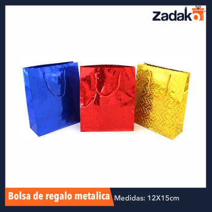 ZP-0810 BOLSA DE REGALO METALICA 12 X 15 CMS, CON 12 PZS, O CAJA CON 200 PQTS