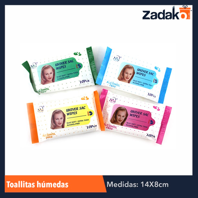 ZH-0052 TOALLITAS HUMEDAS 10 PZS BOLSITA, CON 1 PZ O CAJA CON 432 PZS