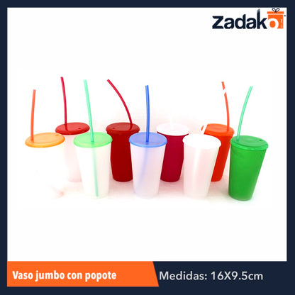 VASO JUMBO CON POPOTE, CON 1 PZ O CAJA CON 24 PZS