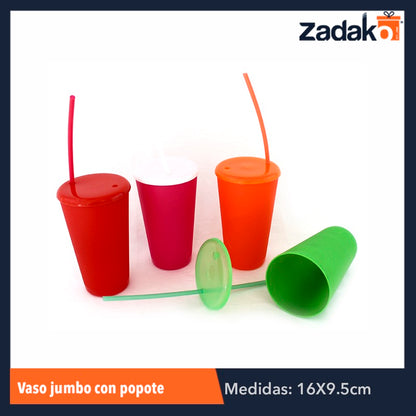 VASO JUMBO CON POPOTE, CON 1 PZ O CAJA CON 24 PZS