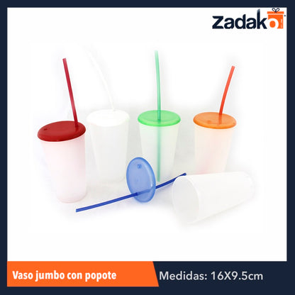 VASO JUMBO CON POPOTE, CON 1 PZ O CAJA CON 24 PZS