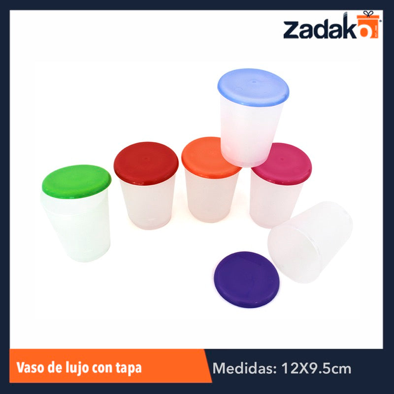 VASO DE LUJO CON TAPA, CON 1 PZ O CAJA CON 24 PZS