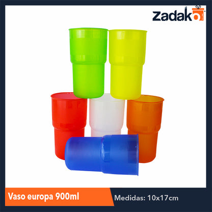 VASO EUROPA 900 ML CLARIFICADO  CON 1 PZ O CAJA CON 168 PZS