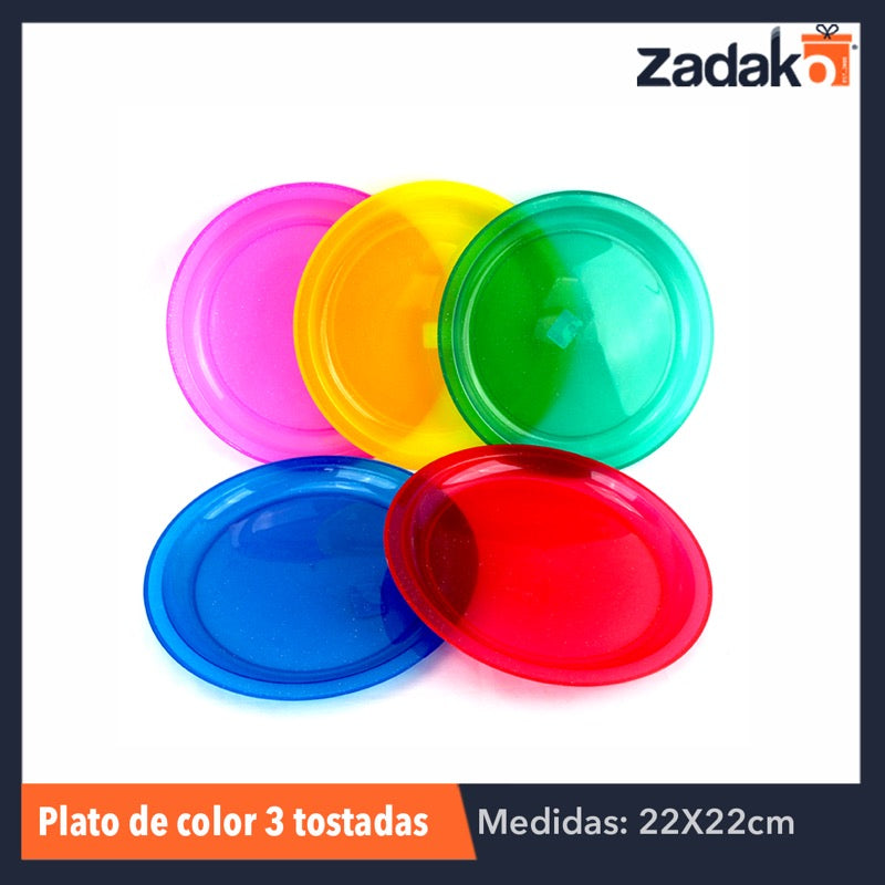 PLATO 3 TOSTADAS COLOR , CON 1 PZ O CAJA CON 100 PZS
