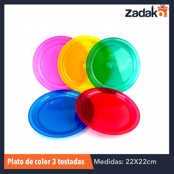 PLATO 3 TOSTADAS COLOR , CON 1 PZ O CAJA CON 100 PZS