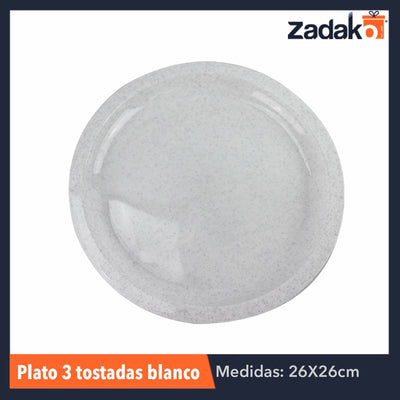 PLATO 3 TOSTADAS BCO, CON 1 PZ O CAJA CON 100 PZS