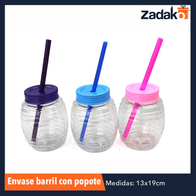 ENVASE BARRIL 600 ML CON POPOTE, CON 1 PZ O CAJA CON 77 PZS