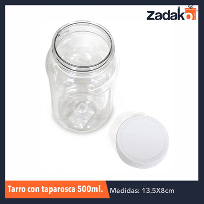 TARRO 500 ML CON TAPAROSCA 63 MM, CON 1 PZ O CAJA CON 105 PZS