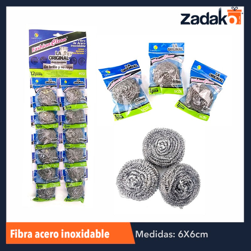 FC12 FCP22  FIBRA DE ACERO INOXIDABLE, CON 12 PZS, O CAJA CON 60 PQTS
