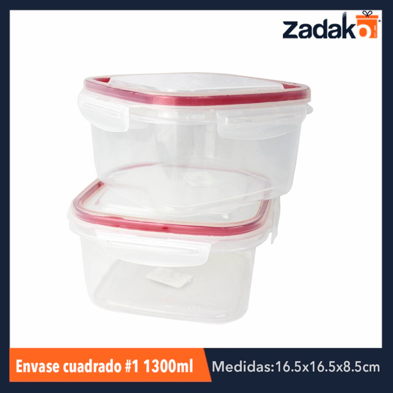 ENVASE CUADRADO #1 1.3 LT, CON 1 PZ O CAJA CON 24 PZS