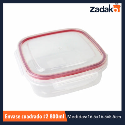 ENVASE CUADRADO #2 800 ML, CON 1 PZ O CAJA CON 24 PZS