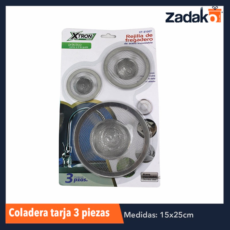 XT-81007 COLADERA TARJA C/3 PZS, CON 1 PZ O CAJA CON 288 PZS