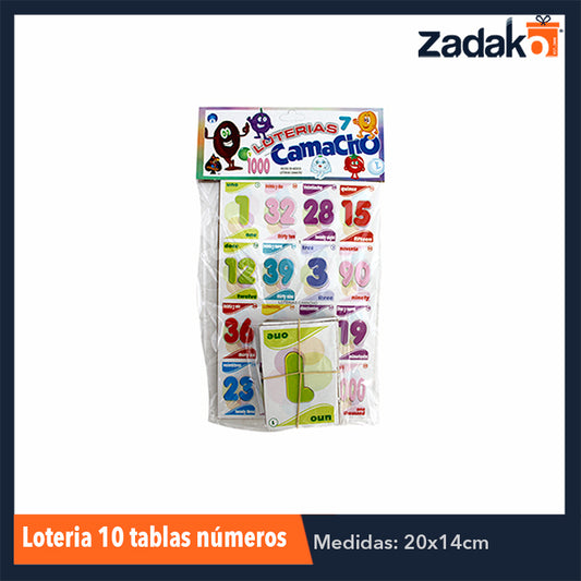 LOTERIA 10 TABLAS NUMEROS, CON 1 PZ O CAJA CON 60 PZS