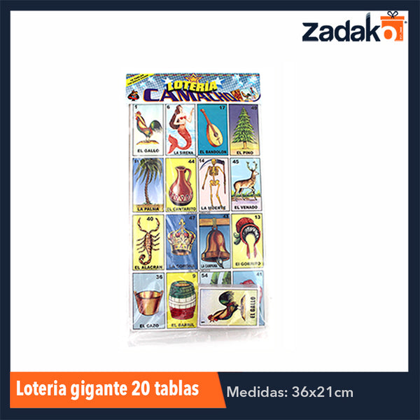 LOTERIA GIGANTE 20 TABLAS CON 1 PZ O CAJA CON 22 PZS.