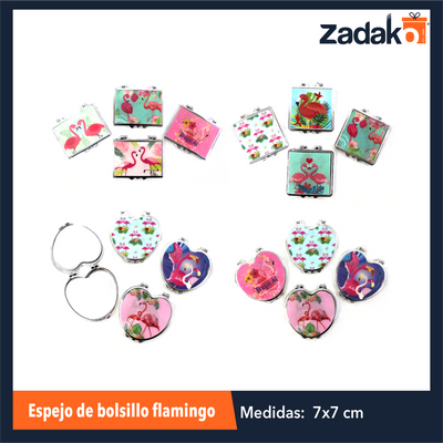 ZB-0058 ESPEJO DE BOLSILLO FLAMINGO, CON 1 PZS, O CAJA CON 600 PZS