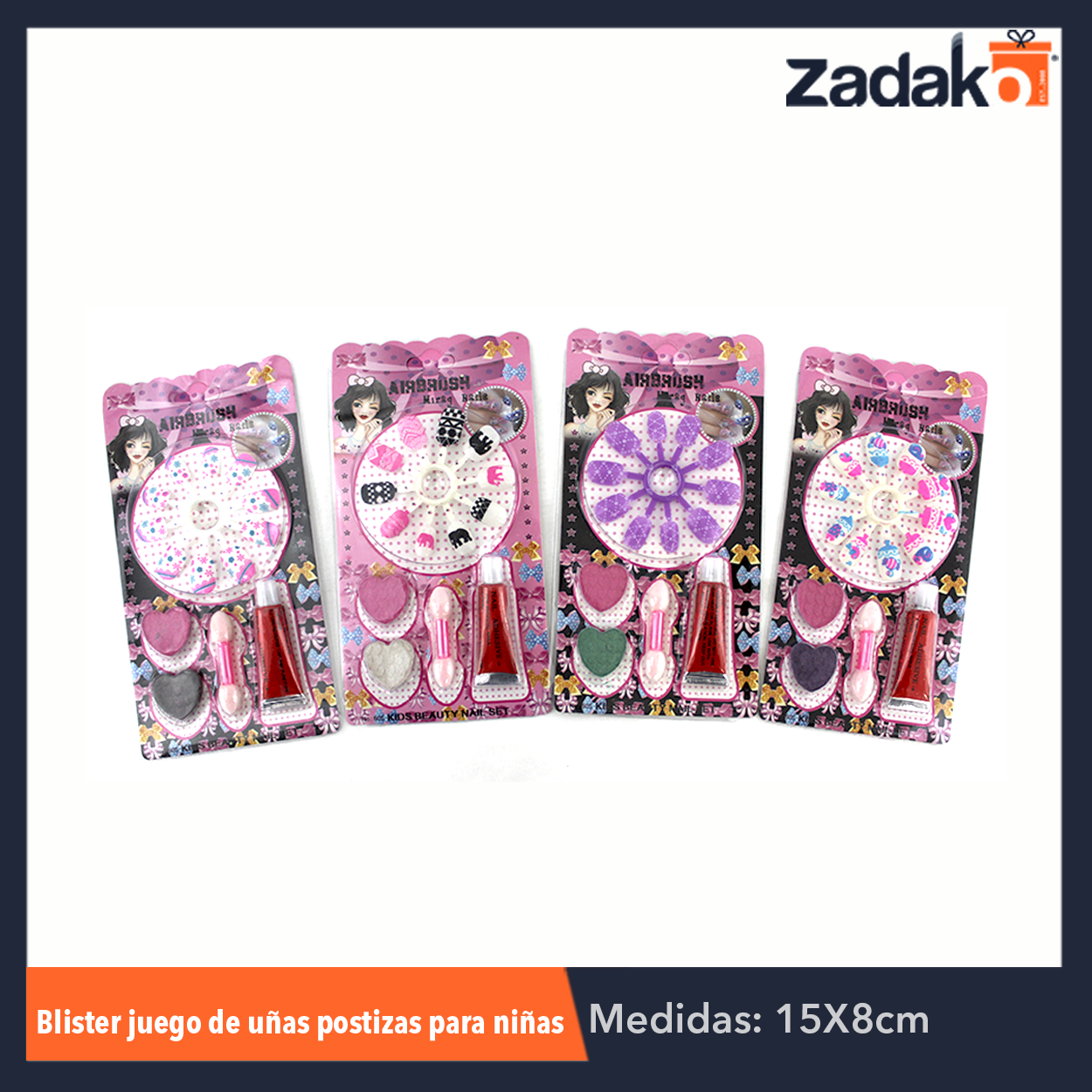 ZB-0121 BLISTER JUEGO DE UÑAS POSTIZAS P/NIÑA,, CON 1 PZ O CAJA CON 864 PZS