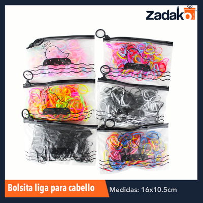 ZB-0209 BOLSITA DE LIGAS PARA CABELLO, CON 1 PZS, O CAJA CON 600 PZS