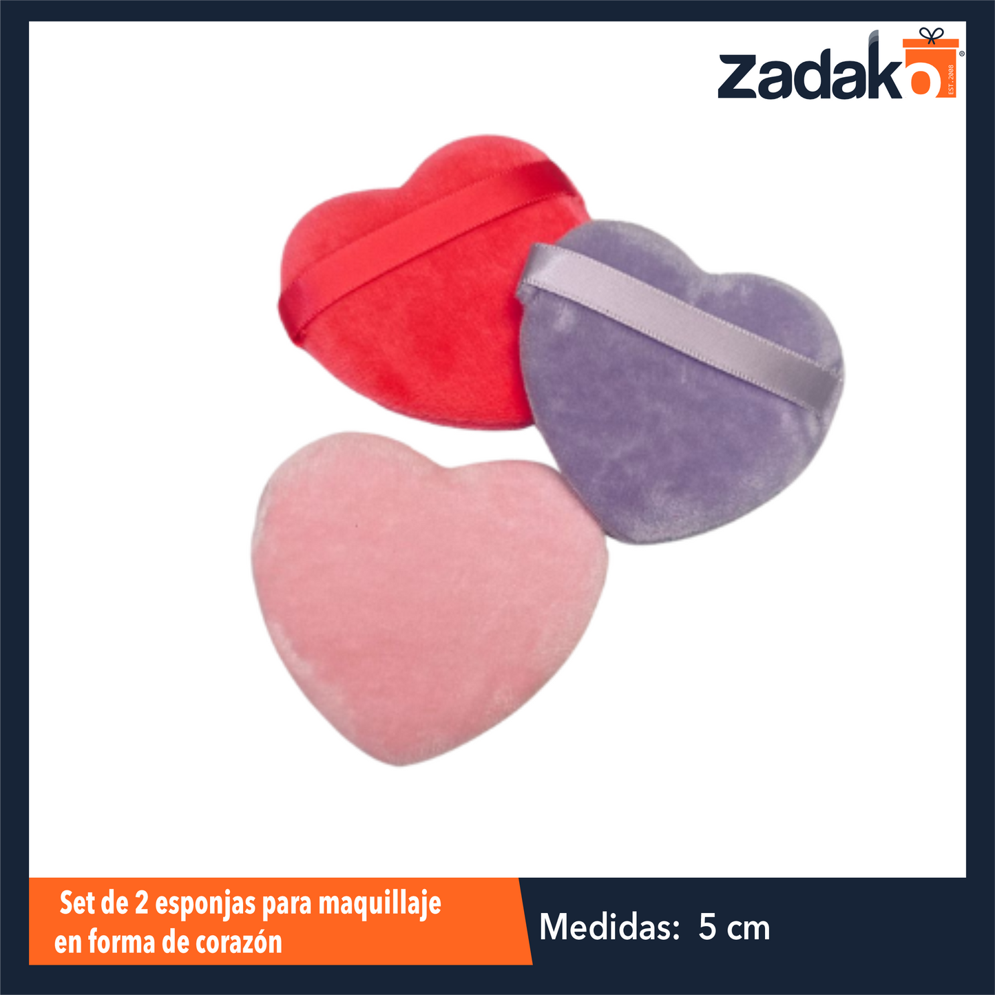 ZB-0394 SET DE 2 ESPONJAS PARA MAQUILLAJE EN FORMA DE CORAZON CON 1 PZ O CAJA CON 1200 PZS