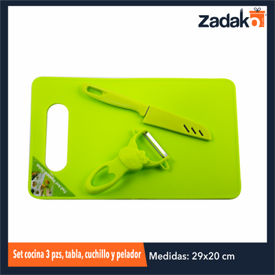 ZC-0420 SET COCINA 3 PZS TABLA, CUCHILLO Y PELADOR CON 1 PZ O CAJA CON 200 PZS