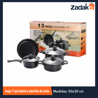 ZC-0443  JUEGO 13 PZS BATERIA Y UTENCILIOS DE COCINA, CON 1 PZ O CAJA CON 10 PZS