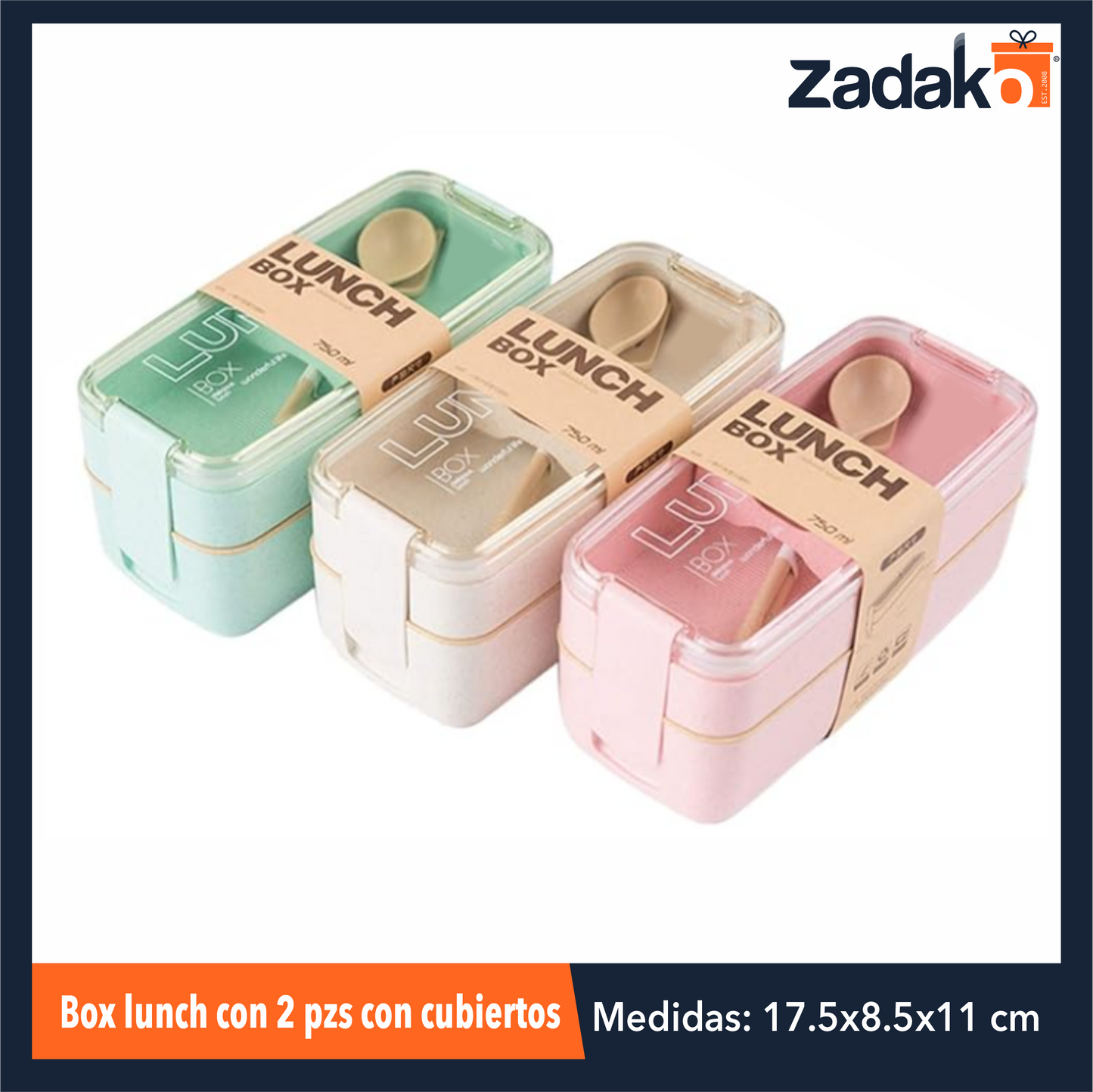 ZC-0537 BOX LUNCH CON 2 PZS CON CUBIERTOS CON 1 PZ O CAJA CON 60 PZS