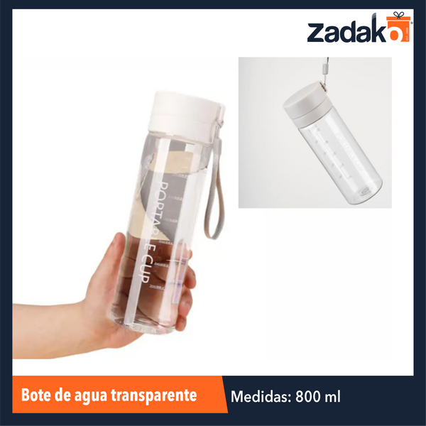 ZC-0553 BOTE DE AGUA TRANSPARENTE 800 ML CON 1 PZ O CAJA CON 100 PZS