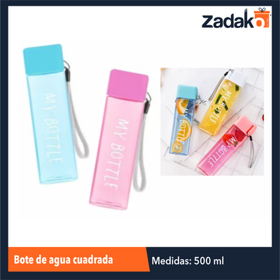 ZC-0554 BOTE DE AGUA CUADRADA 500 ML CON 1 PZ O CAJA CON 100 PZS