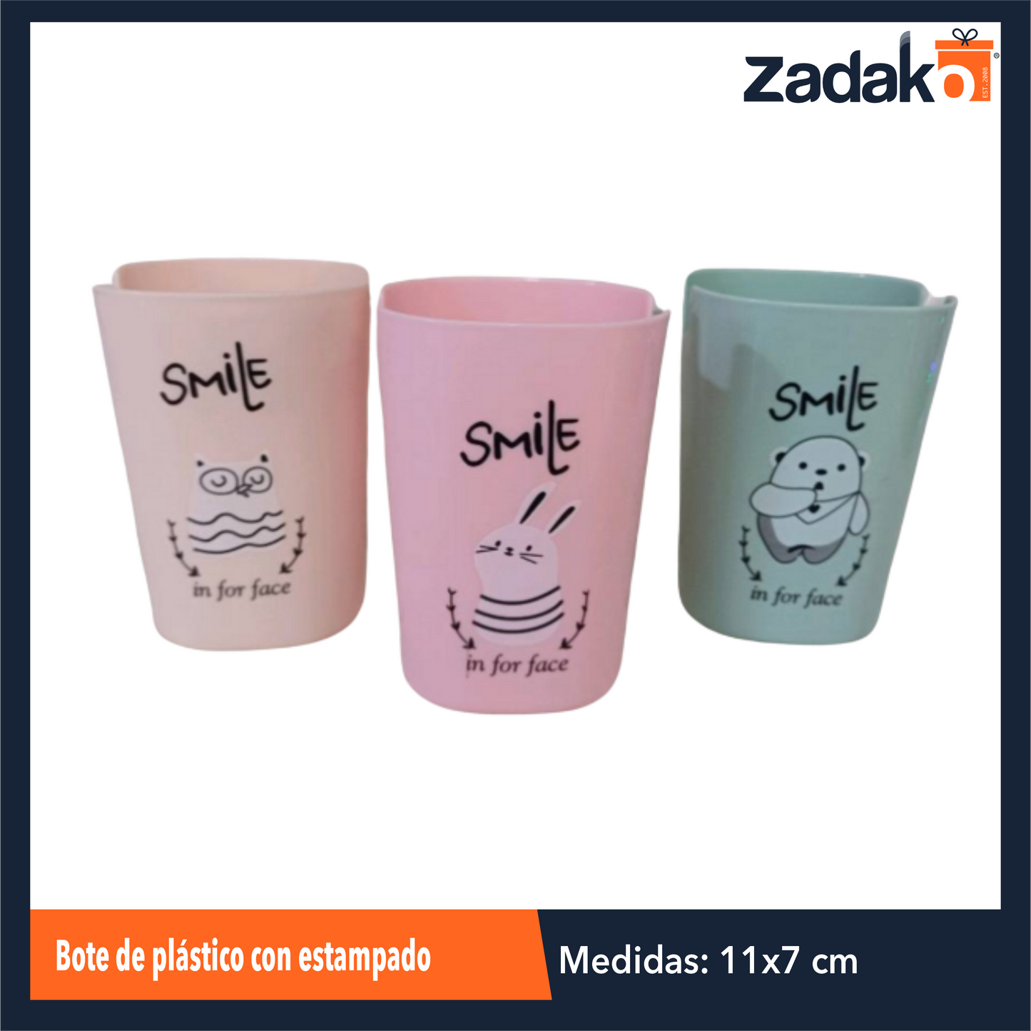 ZC-0568 BOTE DE PLASTICO CON ESTAMPADO DE 11 X 7 CM CON 1 PZ O CAJA CON 360 PZS