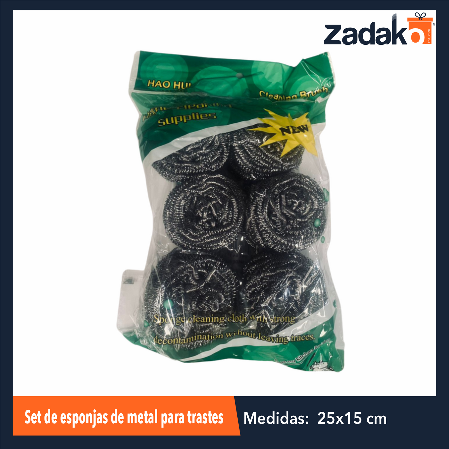 ZC-0603 SET DE ESPONJAS DE METAL PARA TRASTES CON 6 PZS O CAJA CON 200 PQTS