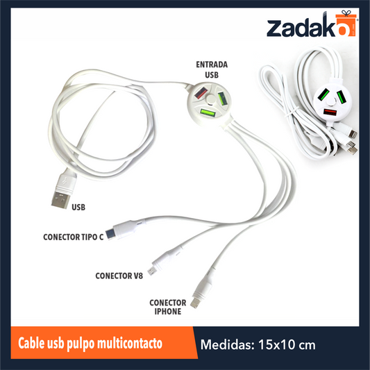 ZE-0030 CABLE USB PULPO MULTICONTACTO, CON 1 PZ O CAJA CON 500 PZS