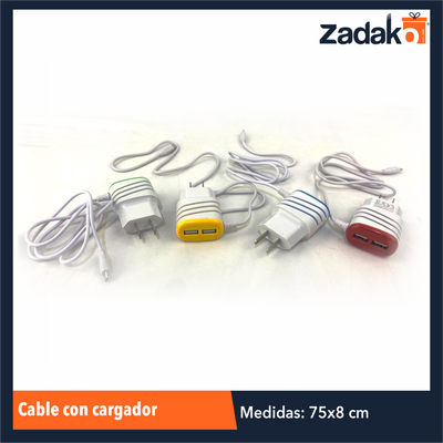 ZE-0080 CARGADOR CON CABLE V8 CON 2 ENTRADAS USB CON 1 PZ O CAJA CON 500 PZS