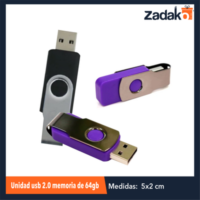 ZE-2002 UNIDAD USB 2.0 MEMORIA DE 64GB CON 1 PZ O CAJA CON 500 PZS