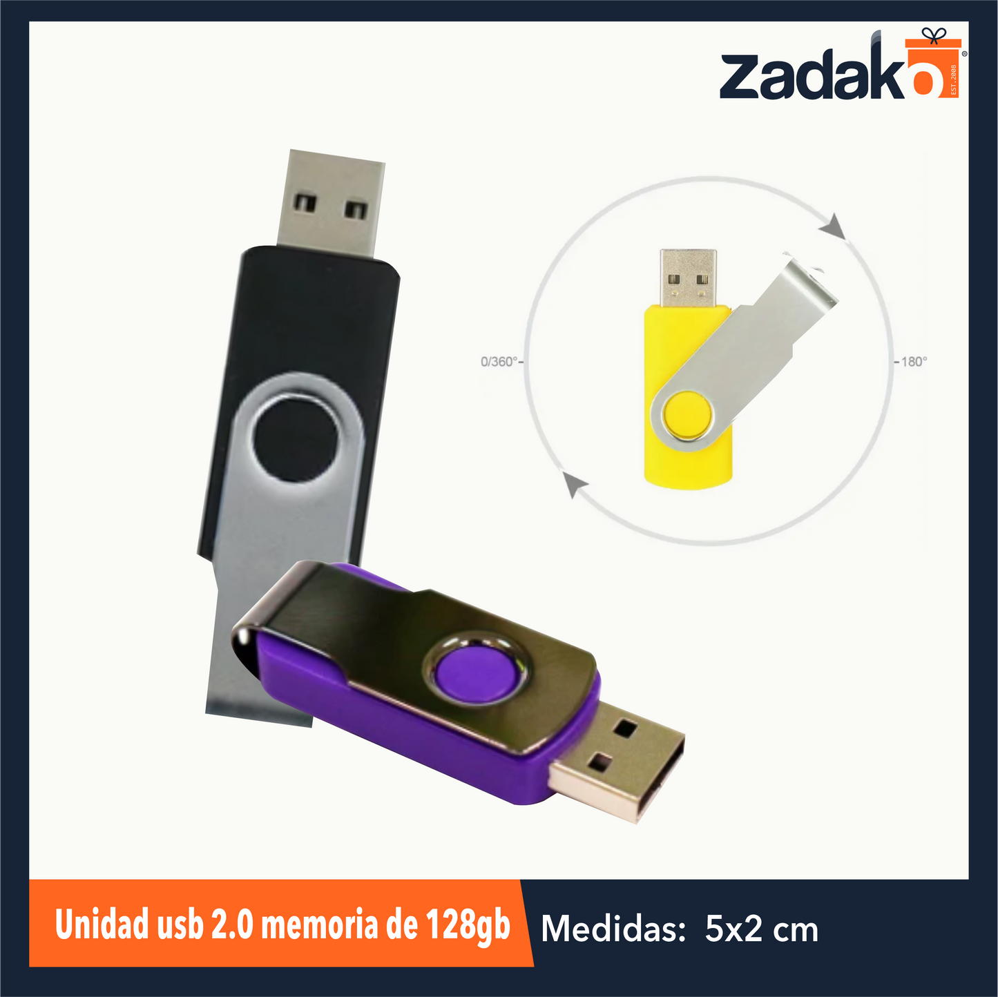 ZE-2003 UNIDAD USB 2.0 MEMORIA DE 128GB CON 1 PZ O CAJA CON 500 PZS