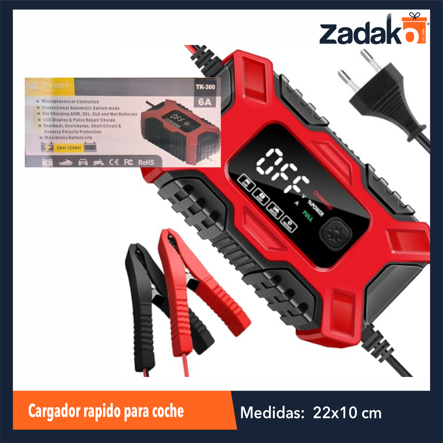 ZE-2013 CARGADOR RAPIDO PARA COCHE CON 1 PZ O CAJA CON 50 PZS