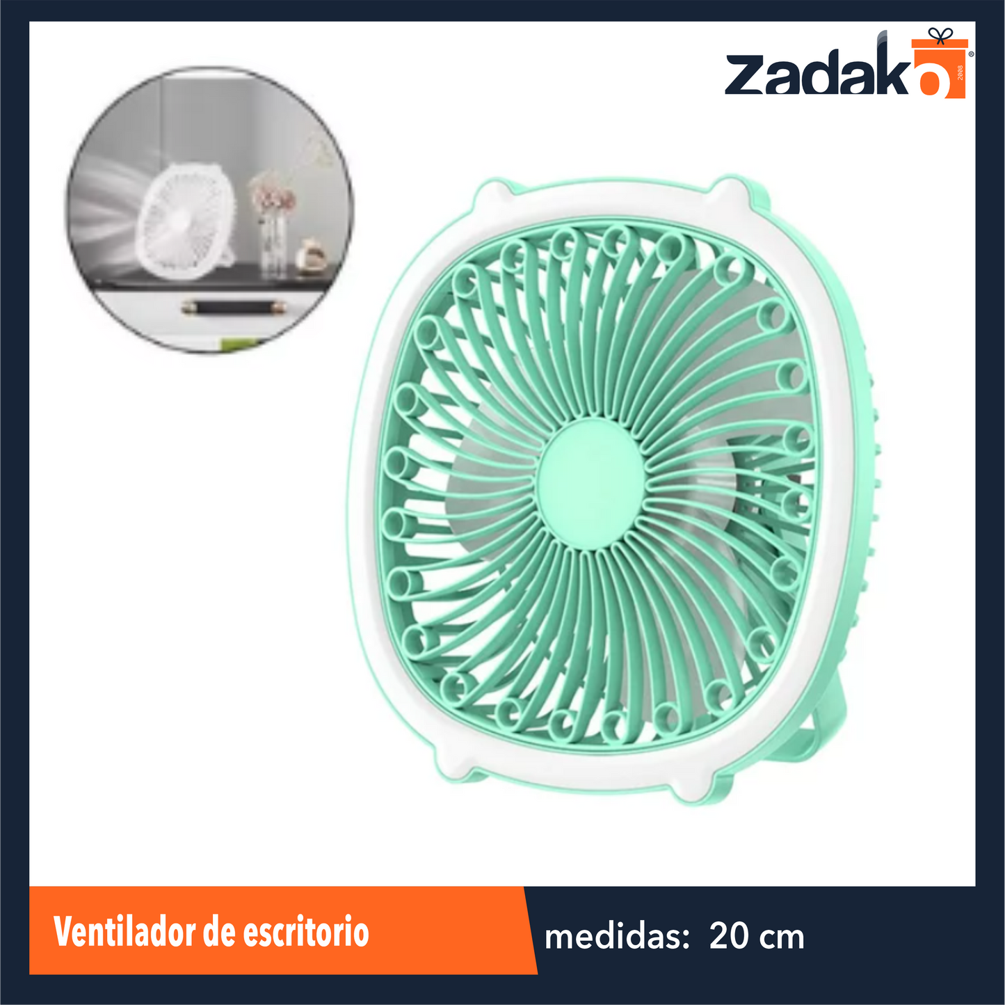 ZE-2154 VENTILADOR DE ESCRITORIO DE 20 CM CON LUZ LED ALREDEDOR CON 1 PZ O CAJA CON 30 PZS