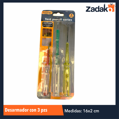 ZF-0071 DESARMADOR 3 PZS PROBADORES DE CORRIENTE CON 1 PZ O CAJA CON 240 PZS