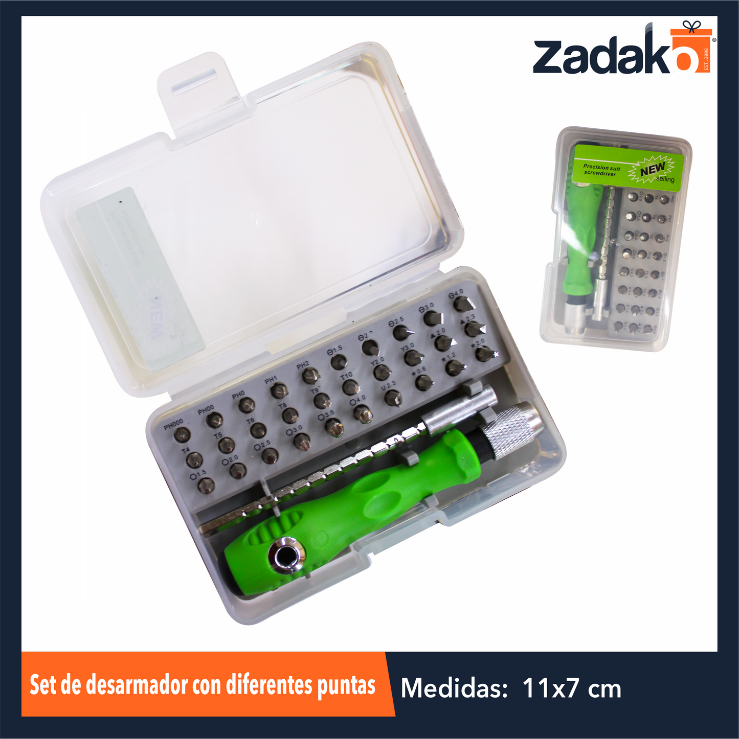 ZF-0165 SET DE DESARMADOR CON DIFERENTES PUNTAS CON 1 PZ O CAJA CON 120 PZS