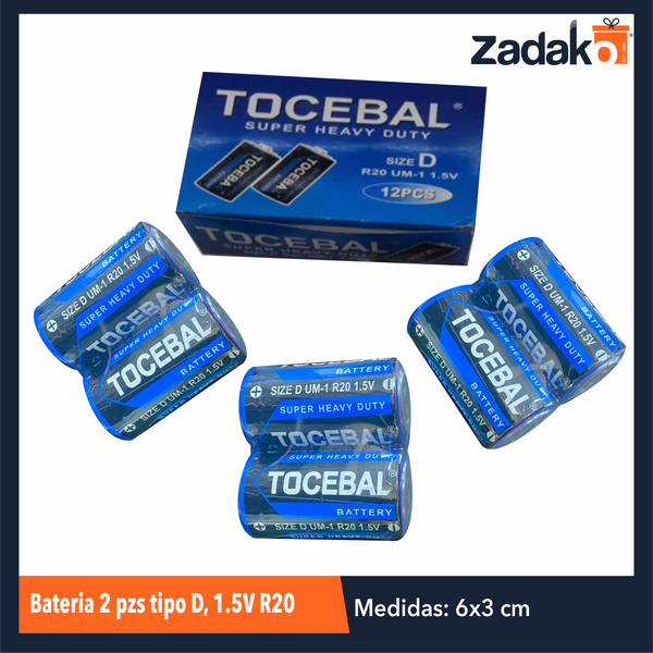 ZF-0177 BATERIA 2 PZS TIPO D, 1.5V R20 CON 6 PZS O CAJA CON 24 PQTS