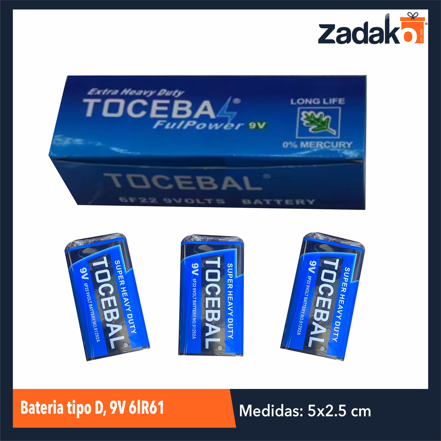 ZF-0179 BATERIA TIPO D, 9V 6LR61 CON  10 PZS O CAJA CON 40 PQTS