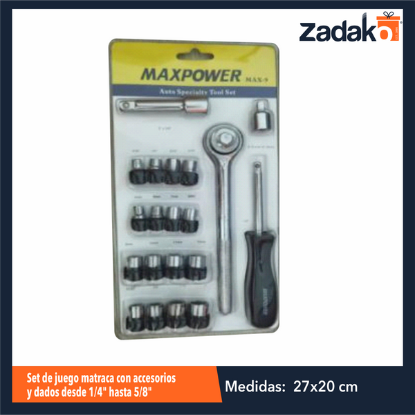 ZF-0282 SET DE JUEGO MATRACA CON ACCESORIOS Y DADOS DESDE 1/4 HASTA 5/8 DE PULGADA CON 1 PZ O CAJA CON 36 PZS