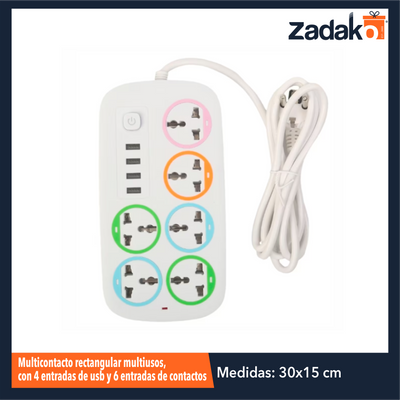 ZF-0298 MULTICONTACTO RECTANGULAR MULTIUSOS, CON 4 ENTRADAS DE USB Y 6 ENTRADAS DE CONTACTOS CON 1 PZ O CAJA CON 60 PZS