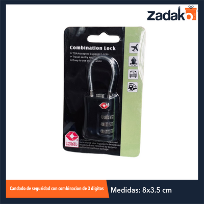 ZF-0329 CANDADO DE SEGURIDAD CON COMBINACION DE 3 DIGITOS DE 80 X 36 X 12 MM CON 1 PZ O CAJA CON 360 PZS