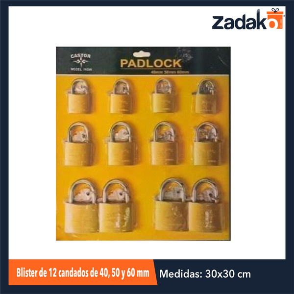 ZF-0340 BLISTER DE 12 CANDADOS DE 40, 50 Y 60 MM CON 1 PZS O CAJA CON 15 PZS