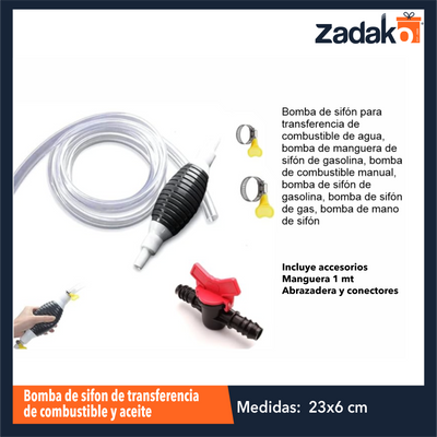 ZF-2005 BOMBA DE SIFON DE  TRANSFERENCIA  DE COMBUSTIBLE  Y ACEITE CON 1  PZ O CAJA CON 100 PZS