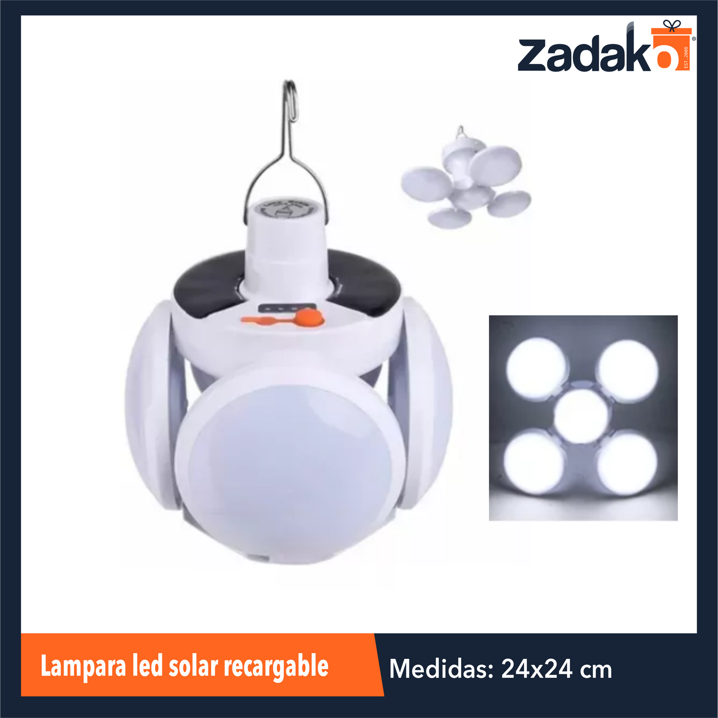 ZF-2196 LAMPARA LED SOLAR RECARGABLE, PEGABLE TIPO BALON DE 60W, 800MHA  CON 1 PZ O CAJA CON 60 PZS