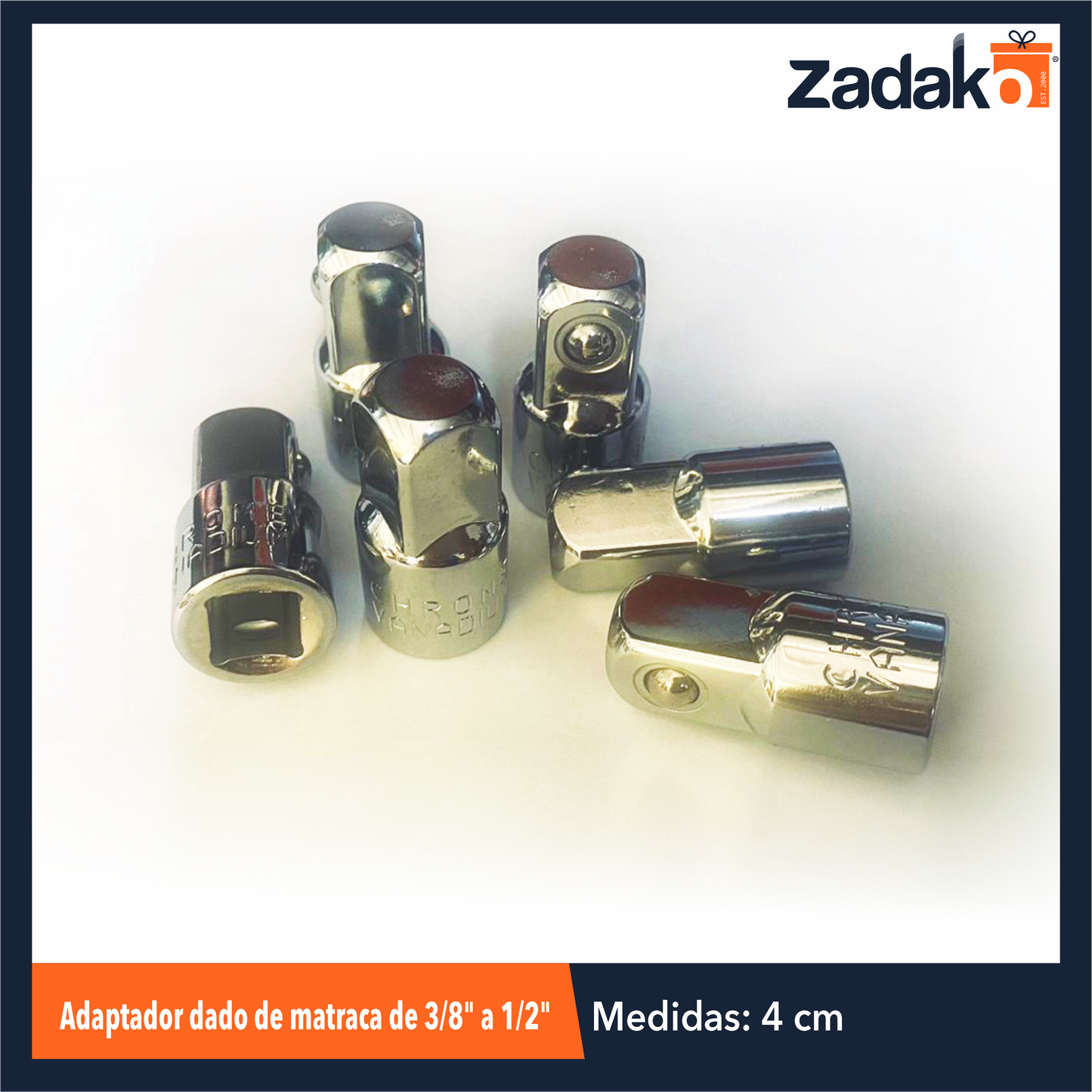 ZF-2211 ADAPTADOR DADO DE MATRACA DE 3/8" A 1/2" CON 20 PZS O CAJA CON 25 PQTS