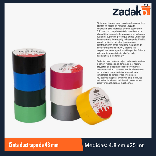 ZF-2226 CINTA DUCT TAPE DE 48 MM CON 1 PZ O CAJA CON 72 PZS