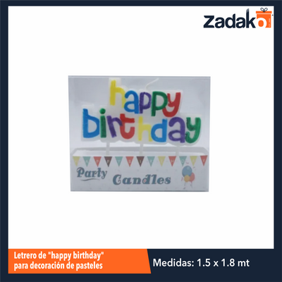 ZFI-0105 VELA DE LETRERO DE "HAPPY BIRTHDAY" PARA DECORACIÓN DE PASTELES CON 1 PZ O CAJA CON 480 PZS